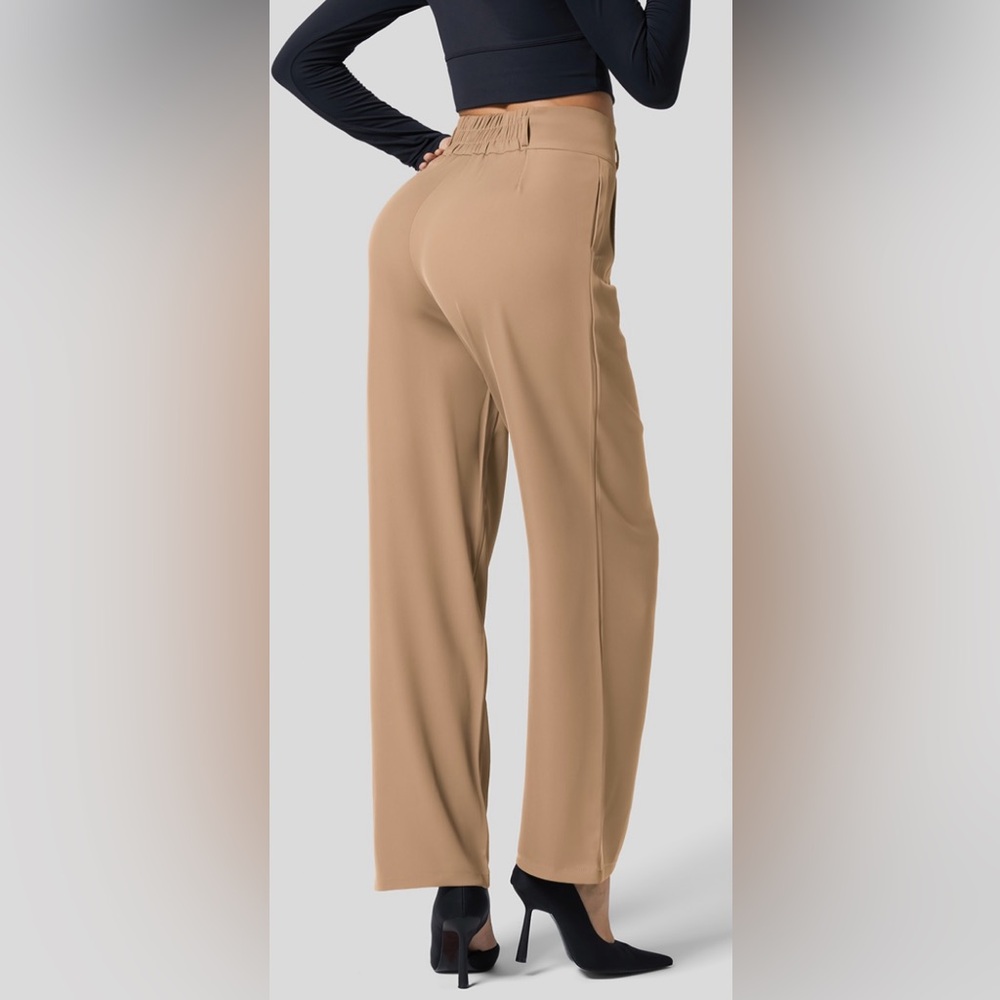 Halara High Waisted Button Zipper Plicated Side Pocket Shirred Straight Leg Pant - Picture 8 of 8